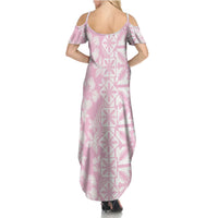 Pastel Pink Kahili Quilt Hawaii Family Matching Summer Maxi Dress and Hawaiian Shirt Tropical Flower Seamless Half Style LT14 - Polynesian Pride