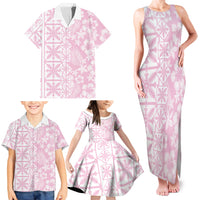 Pastel Pink Kahili Quilt Hawaii Family Matching Tank Maxi Dress and Hawaiian Shirt Tropical Flower Seamless Half Style LT14 - Polynesian Pride