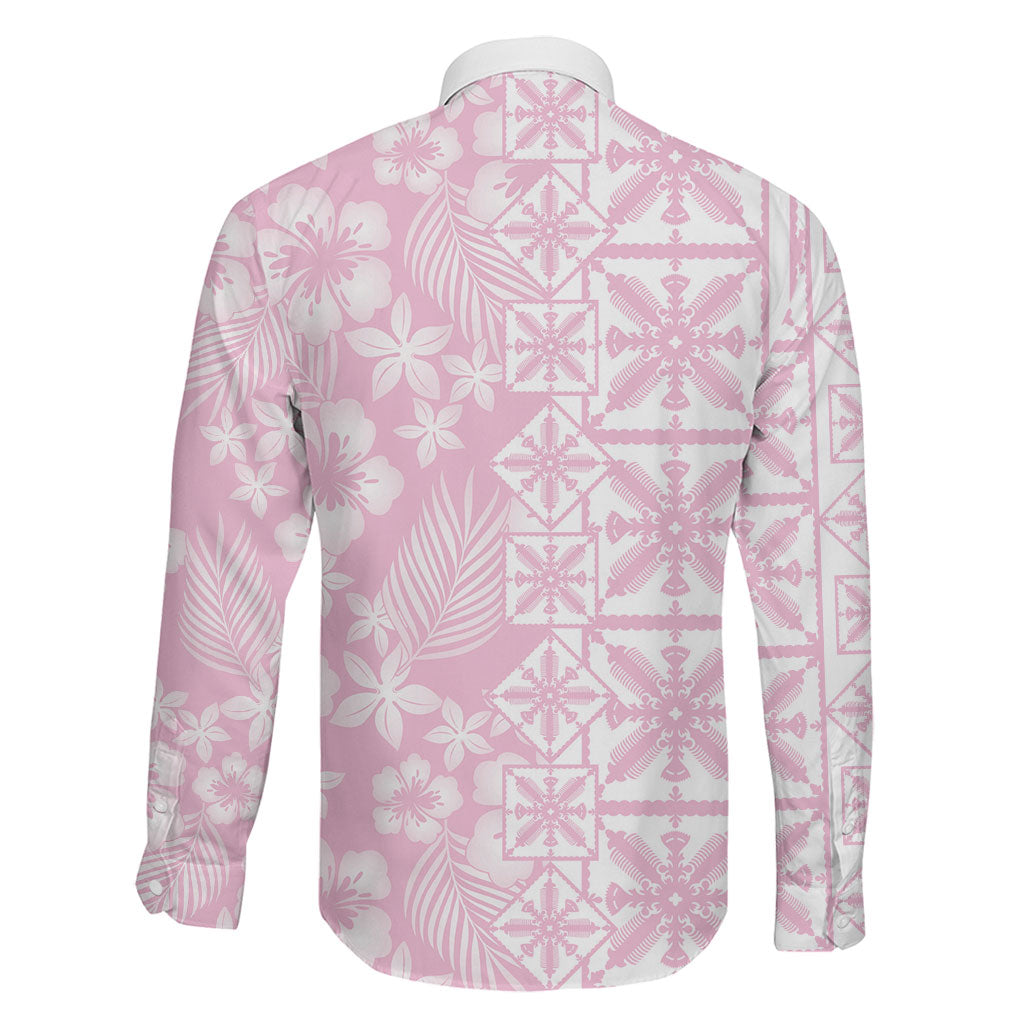 Pastel Pink Kahili Quilt Hawaii Family Matching Tank Maxi Dress and Hawaiian Shirt Tropical Flower Seamless Half Style LT14 - Polynesian Pride