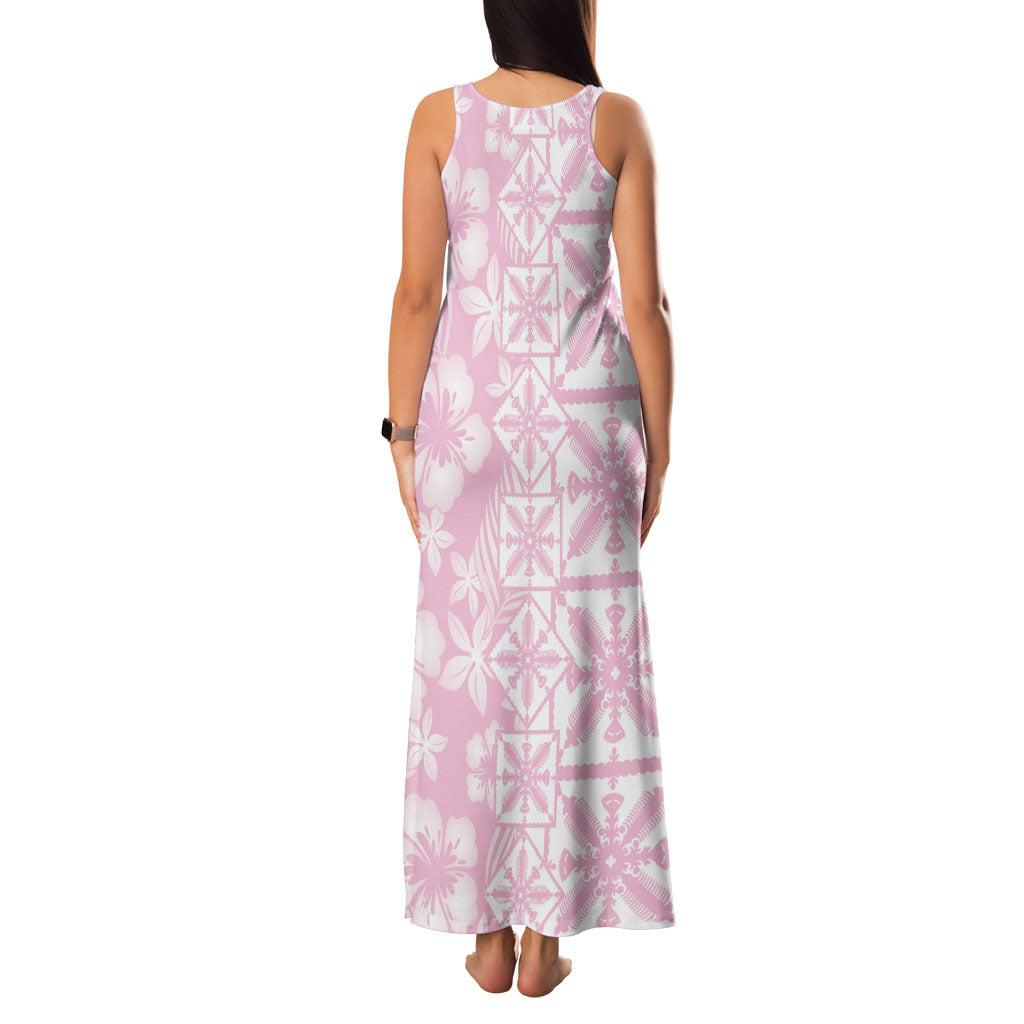 Pastel Pink Kahili Quilt Hawaii Family Matching Tank Maxi Dress and Hawaiian Shirt Tropical Flower Seamless Half Style LT14 - Polynesian Pride