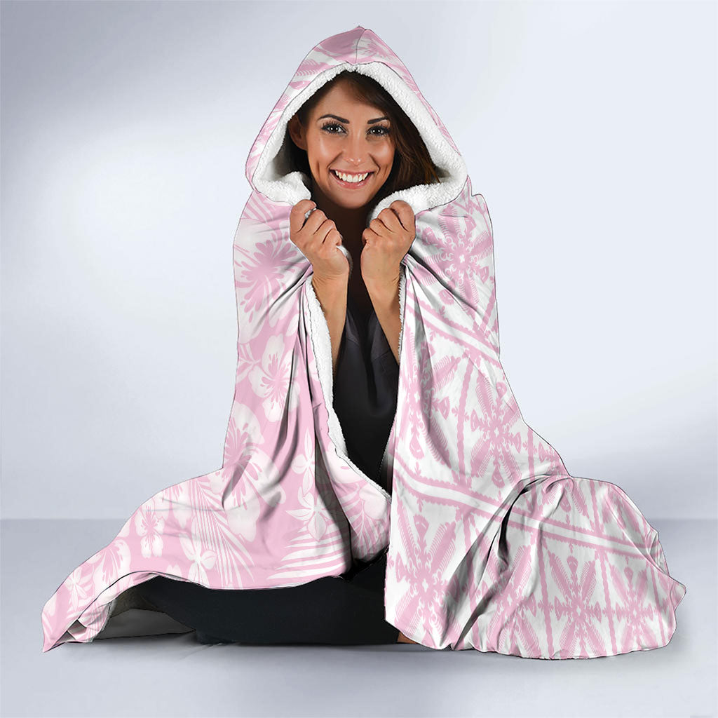 Pastel Pink Kahili Quilt Hawaii Hooded Blanket Tropical Flower Seamless Half Style