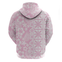 Pastel Pink Kahili Quilt Hawaii Hoodie Tropical Flower Seamless Half Style