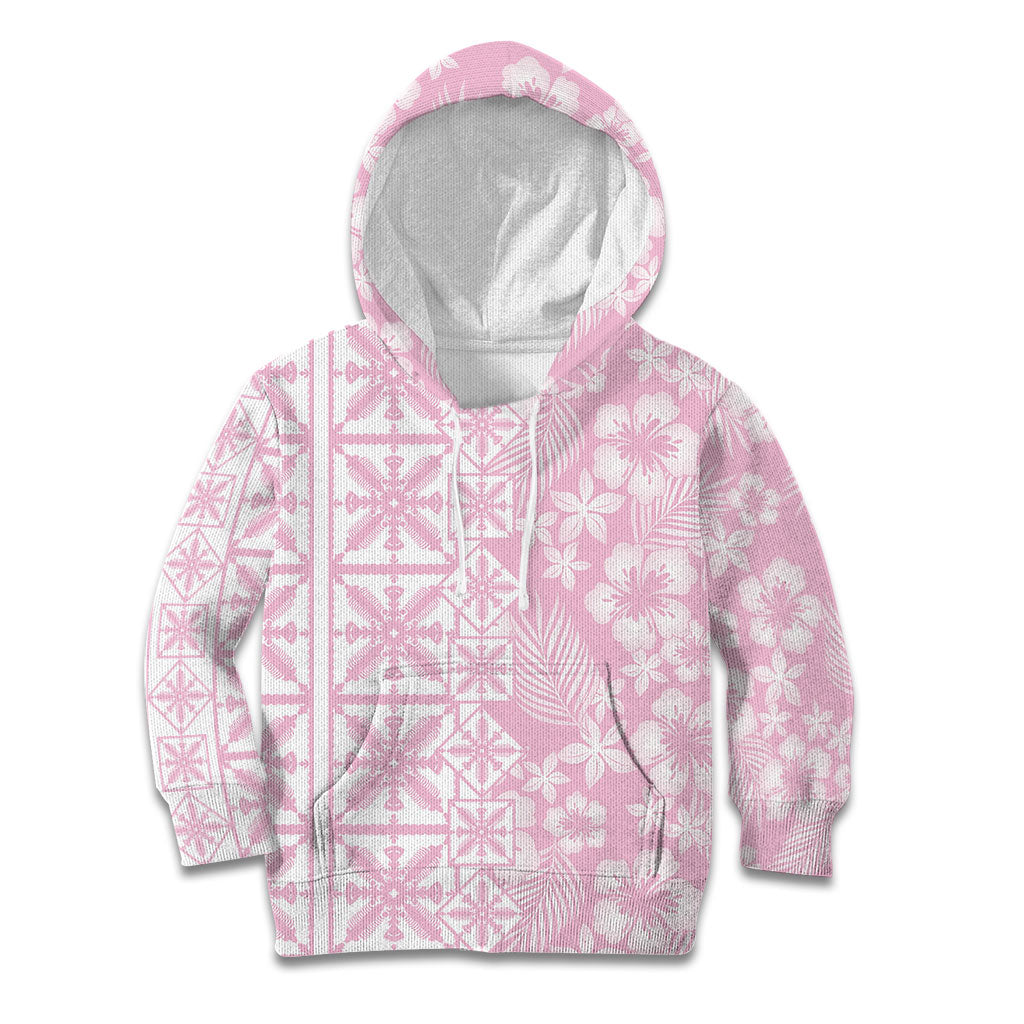 Pastel Pink Kahili Quilt Hawaii Kid Hoodie Tropical Flower Seamless Half Style