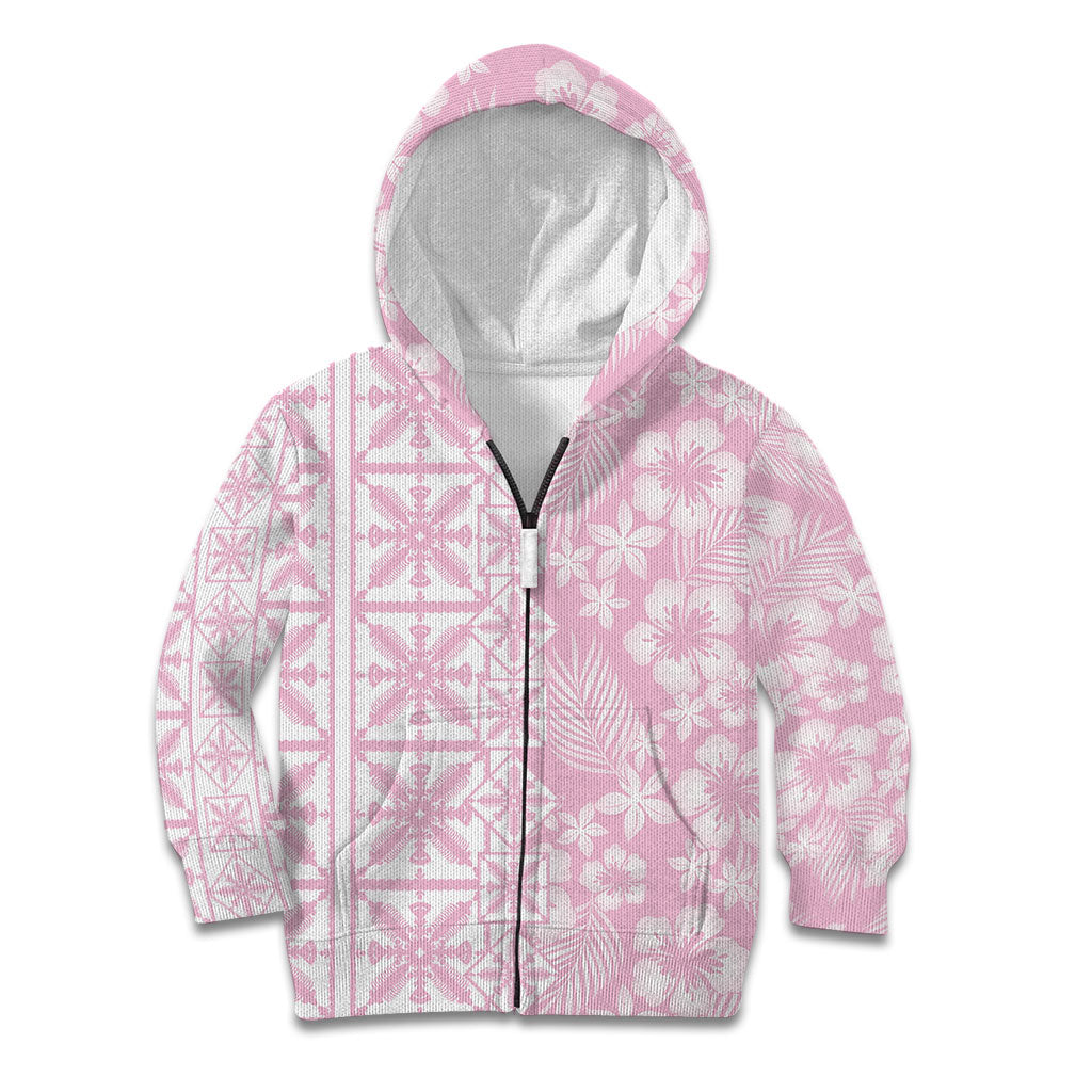 Pastel Pink Kahili Quilt Hawaii Kid Hoodie Tropical Flower Seamless Half Style