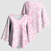 Pastel Pink Kahili Quilt Hawaii Kimono Sleeve Blouse Tropical Flower Seamless Half Style