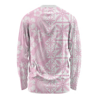 Pastel Pink Kahili Quilt Hawaii Long Sleeve Shirt Tropical Flower Seamless Half Style