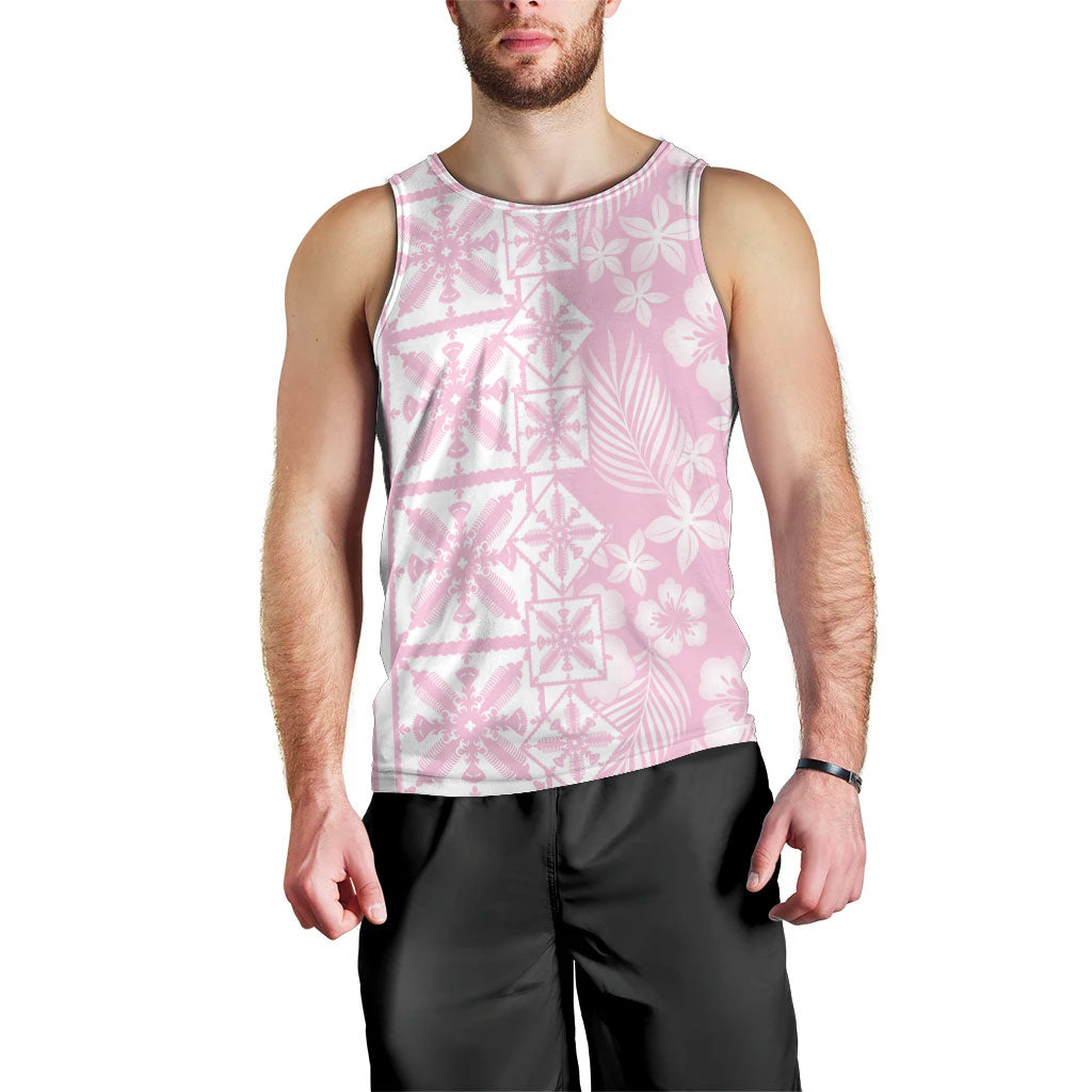 Pastel Pink Kahili Quilt Hawaii Men Tank Top Tropical Flower Seamless Half Style