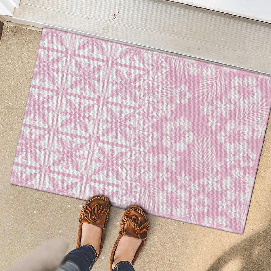 Pastel Pink Kahili Quilt Hawaii Rubber Doormat Tropical Flower Seamless Half Style