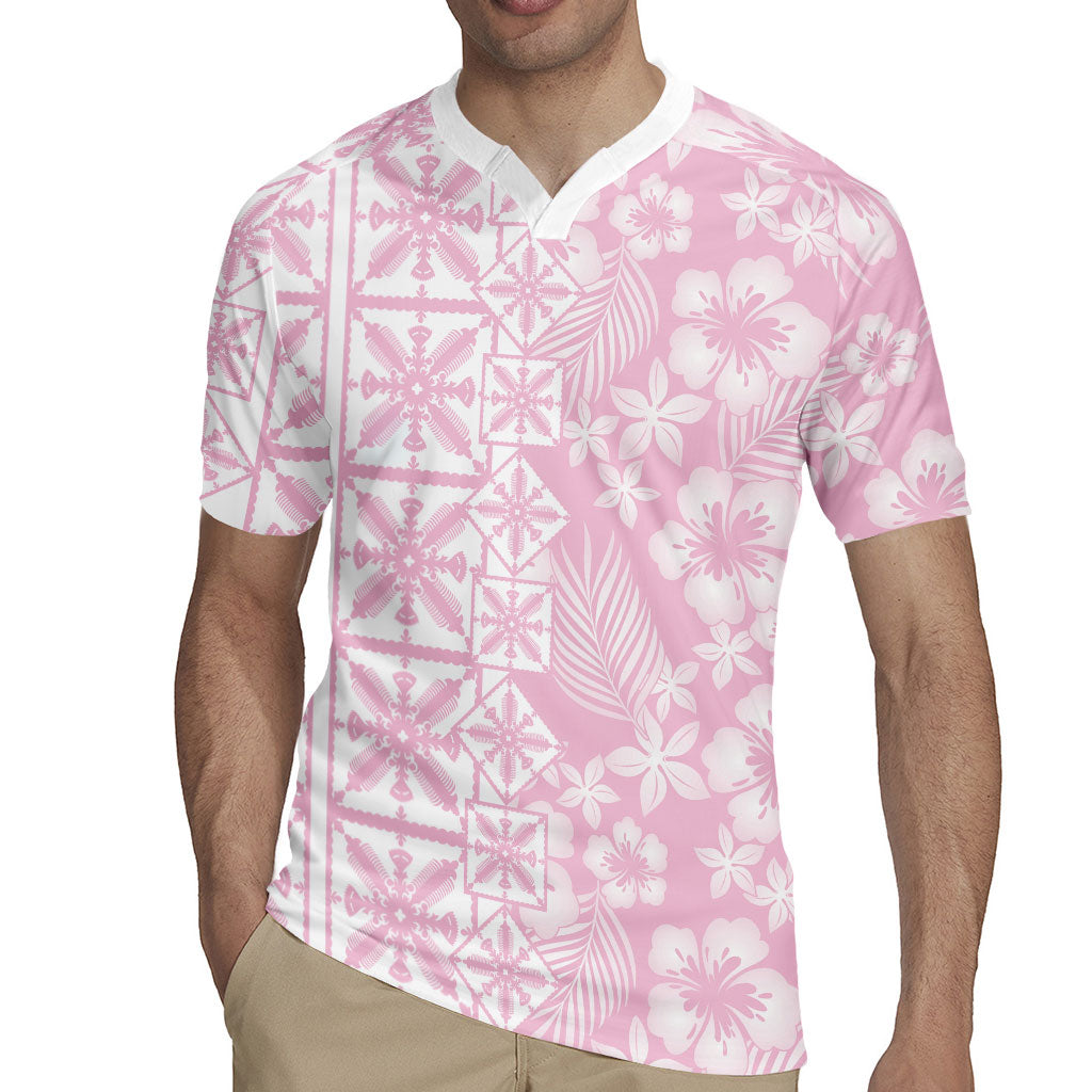 Pastel Pink Kahili Quilt Hawaii Rugby Jersey Tropical Flower Seamless Half Style