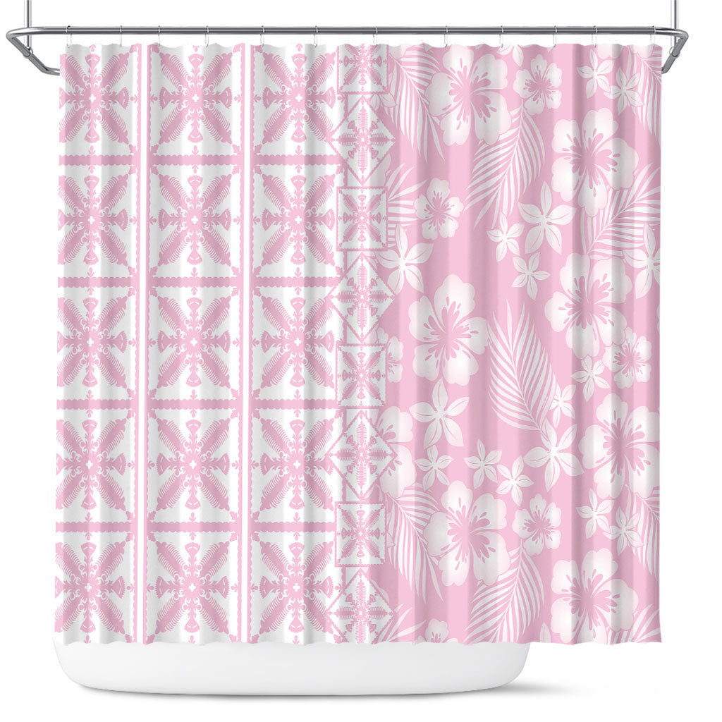 Pastel Pink Kahili Quilt Hawaii Shower Curtain Tropical Flower Seamless Half Style