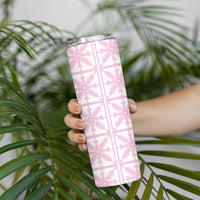 Pastel Pink Kahili Quilt Hawaii Skinny Tumbler Tropical Flower Seamless Half Style