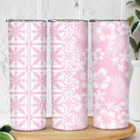 Pastel Pink Kahili Quilt Hawaii Skinny Tumbler Tropical Flower Seamless Half Style