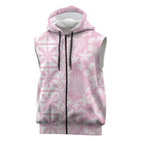 Pastel Pink Kahili Quilt Hawaii Sleeveless Zip Hoodie Tropical Flower Seamless Half Style