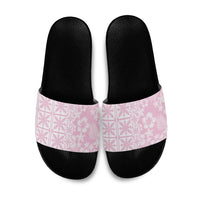 Pastel Pink Kahili Quilt Hawaii Slide Sandals Tropical Flower Seamless Half Style