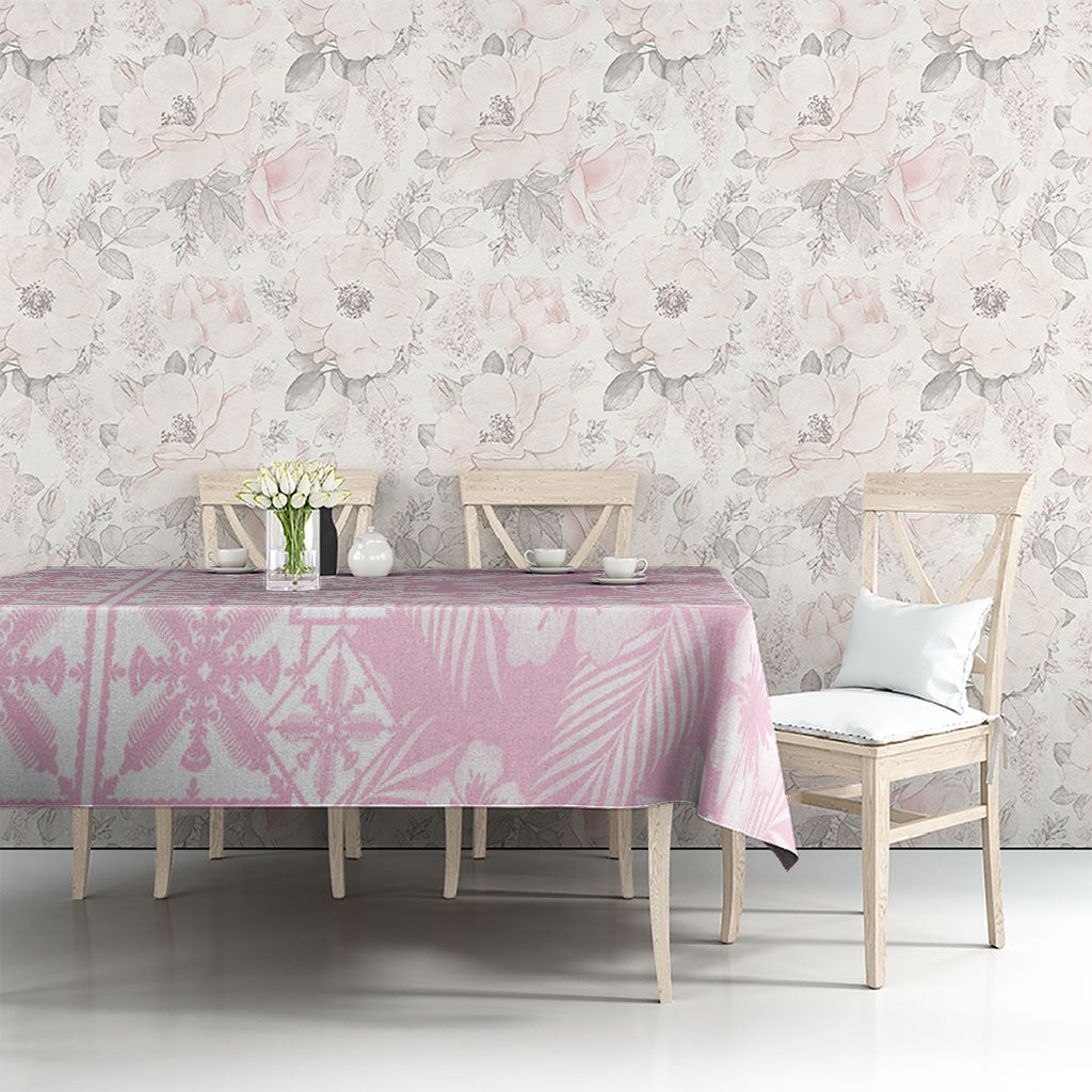 Pastel Pink Kahili Quilt Hawaii Tablecloth Tropical Flower Seamless Half Style