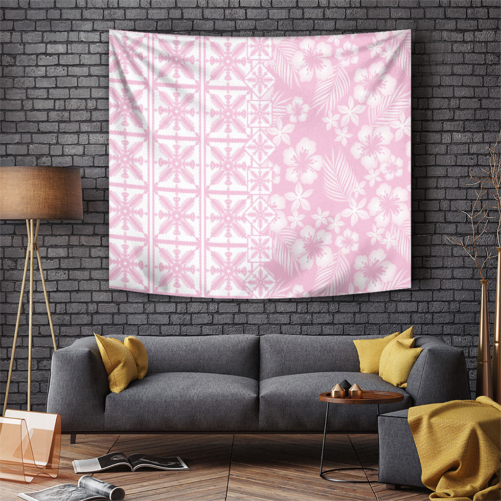 Pastel Pink Kahili Quilt Hawaii Tapestry Tropical Flower Seamless Half Style