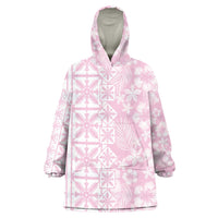 Pastel Pink Kahili Quilt Hawaii Wearable Blanket Hoodie Tropical Flower Seamless Half Style