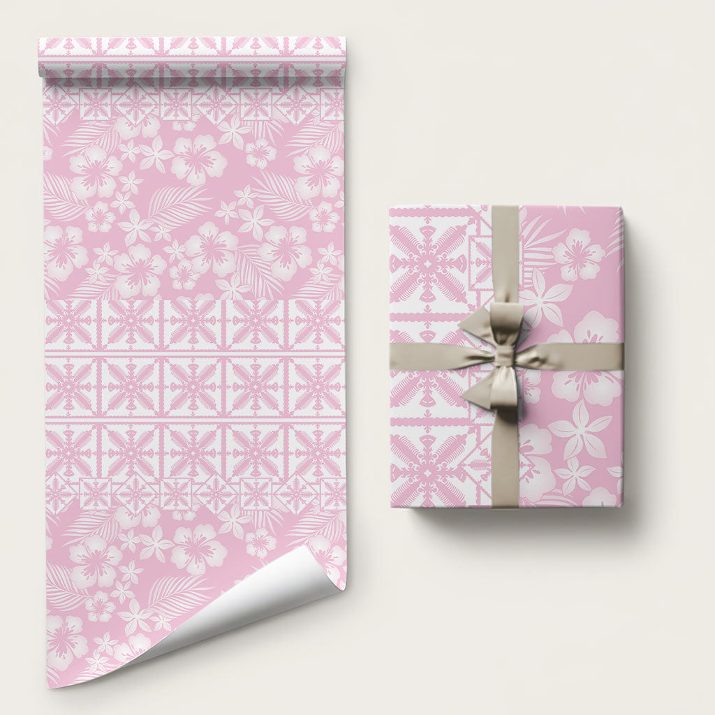 Pastel Pink Kahili Quilt Hawaii Wrapping Paper Tropical Flower Seamless Half Style