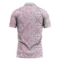 Pastel Pink Kahili Quilt Hawaii Zipper Polo Shirt Tropical Flower Seamless Half Style