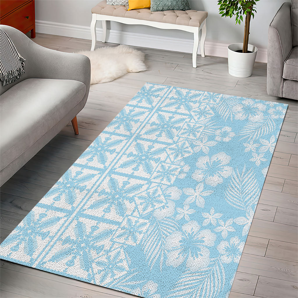 Pastel Blue Kahili Quilt Hawaii Area Rug Tropical Flower Seamless Half Style