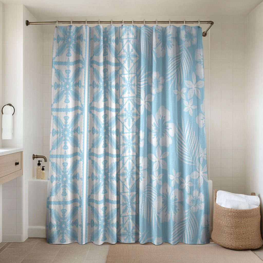 Pastel Blue Kahili Quilt Hawaii Bathroom Set Tropical Flower Seamless Half Style