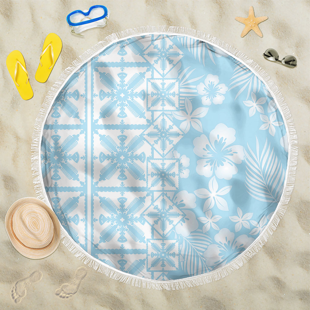 Pastel Blue Kahili Quilt Hawaii Beach Blanket Tropical Flower Seamless Half Style LT14 One Size 150cm Blue - Polynesian Pride