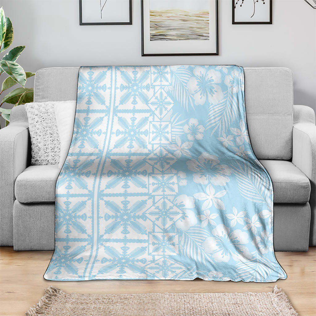 Pastel Blue Kahili Quilt Hawaii Blanket Tropical Flower Seamless Half Style LT14 - Polynesian Pride