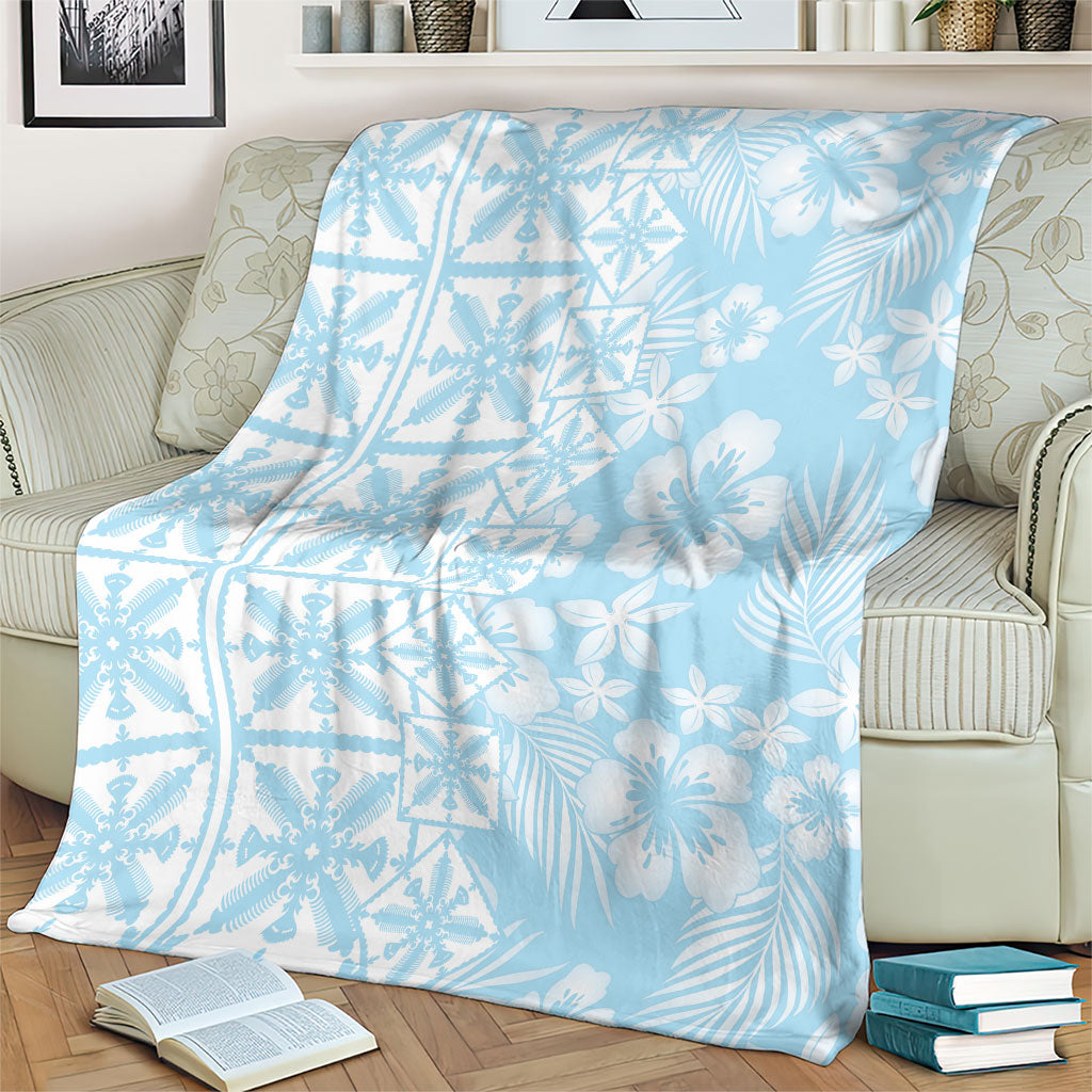 Pastel Blue Kahili Quilt Hawaii Blanket Tropical Flower Seamless Half Style LT14 - Polynesian Pride