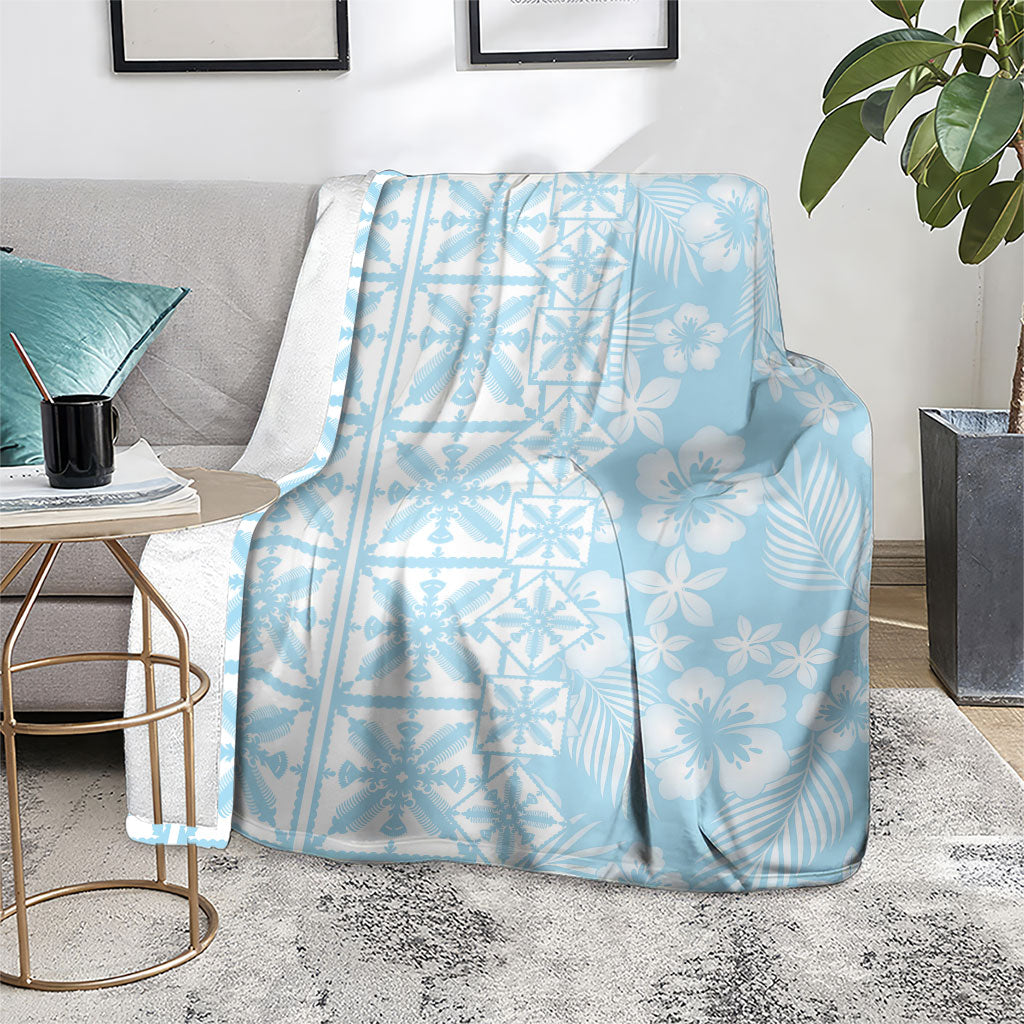 Pastel Blue Kahili Quilt Hawaii Blanket Tropical Flower Seamless Half Style LT14 - Polynesian Pride