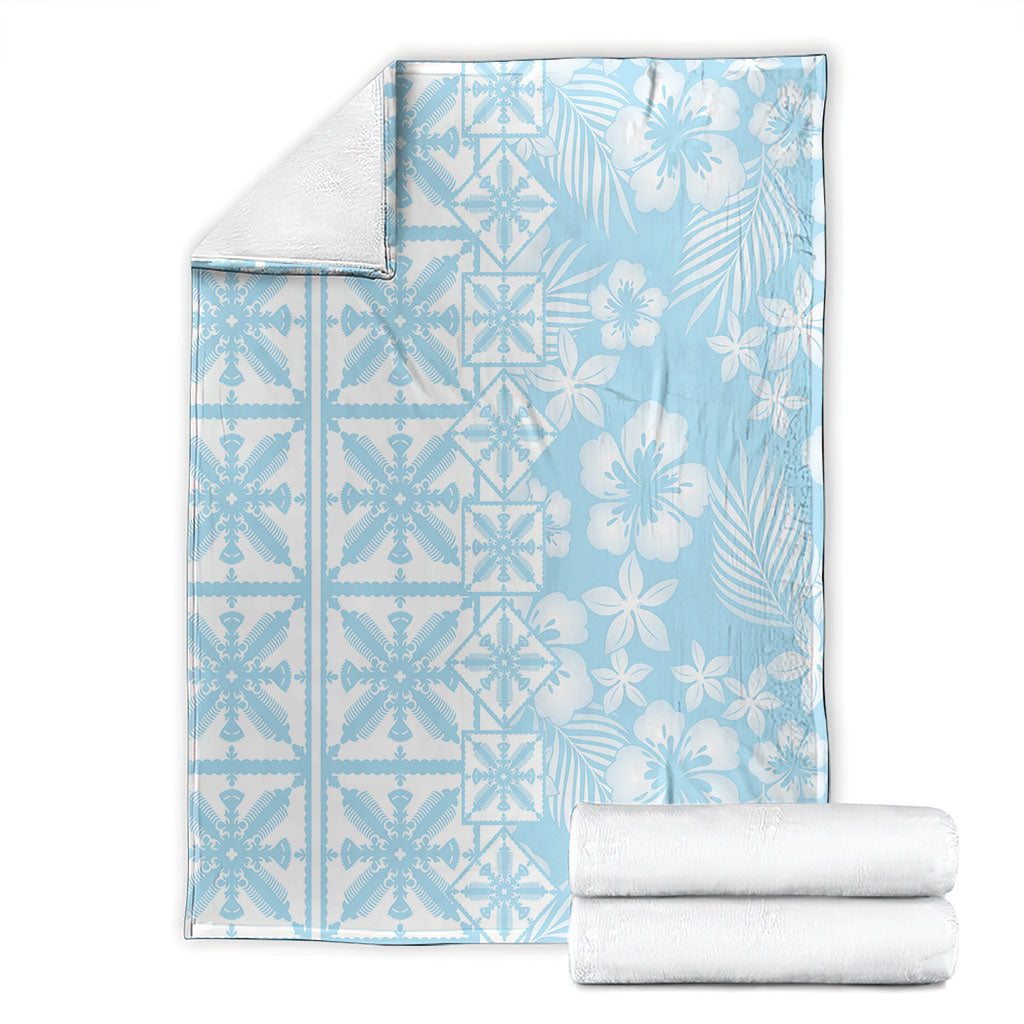 Pastel Blue Kahili Quilt Hawaii Blanket Tropical Flower Seamless Half Style LT14 - Polynesian Pride