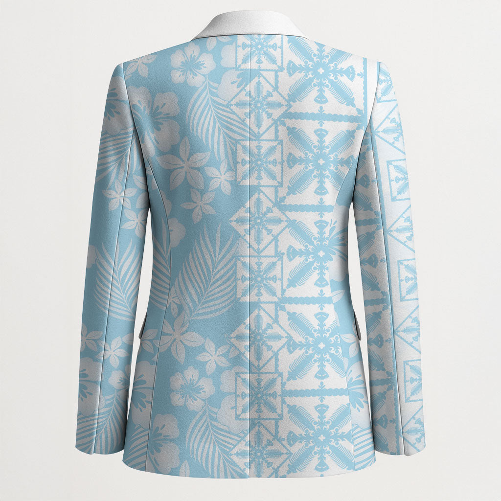Pastel Blue Kahili Quilt Hawaii Blazer Tropical Flower Seamless Half Style LT14 - Polynesian Pride