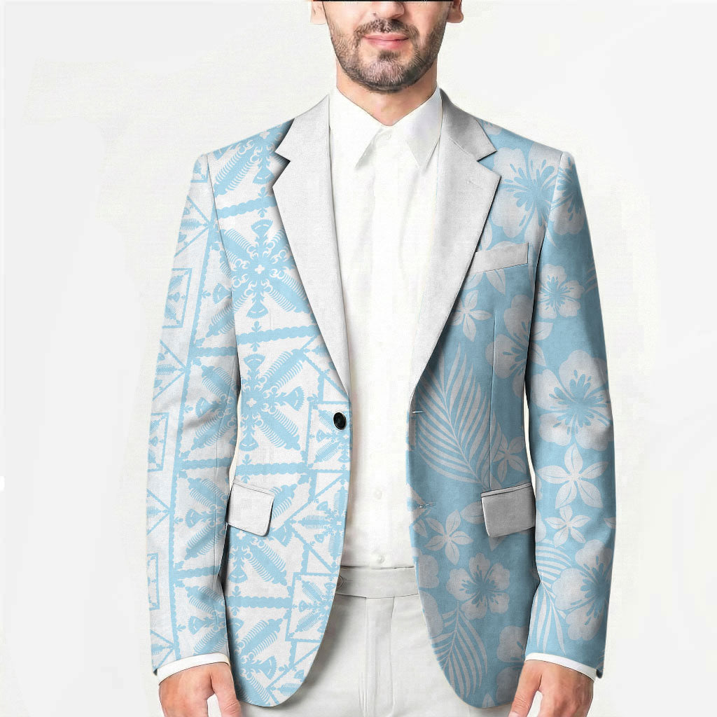 Pastel Blue Kahili Quilt Hawaii Blazer Tropical Flower Seamless Half Style LT14 - Polynesian Pride