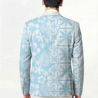 Pastel Blue Kahili Quilt Hawaii Blazer Tropical Flower Seamless Half Style LT14 - Polynesian Pride