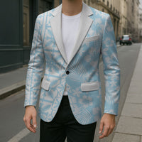 Pastel Blue Kahili Quilt Hawaii Blazer Tropical Flower Seamless Half Style LT14 - Polynesian Pride