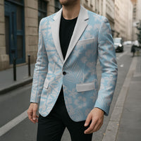 Pastel Blue Kahili Quilt Hawaii Blazer Tropical Flower Seamless Half Style LT14 - Polynesian Pride