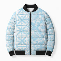 Pastel Blue Kahili Quilt Hawaii Bomber Puffer Jacket Tropical Flower Seamless Half Style