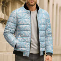 Pastel Blue Kahili Quilt Hawaii Bomber Puffer Jacket Tropical Flower Seamless Half Style
