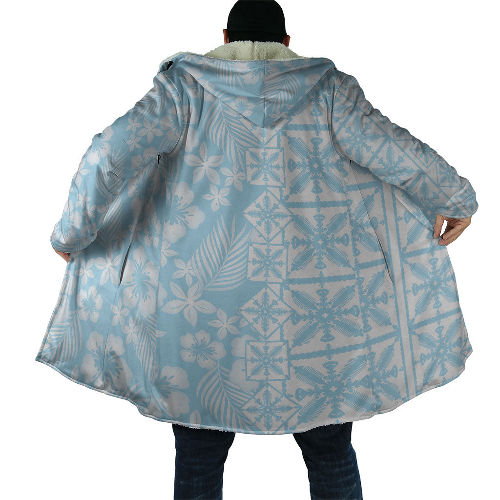 Pastel Blue Kahili Quilt Hawaii Cloak Tropical Flower Seamless Half Style