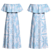 Pastel Blue Kahili Quilt Hawaii Couples Matching Off Shoulder Maxi Dress and Hawaiian Shirt Tropical Flower Seamless Half Style LT14 - Polynesian Pride