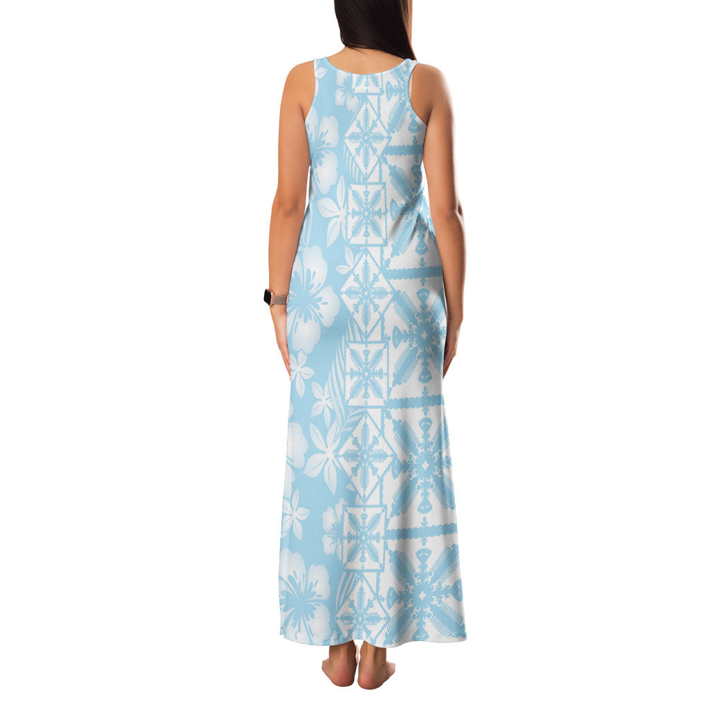 Pastel Blue Kahili Quilt Hawaii Family Matching Tank Maxi Dress and Hawaiian Shirt Tropical Flower Seamless Half Style LT14 - Polynesian Pride