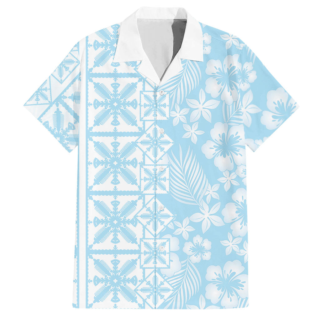 Pastel Blue Kahili Quilt Hawaii Hawaiian Shirt Tropical Flower Seamless Half Style LT14 Blue - Polynesian Pride