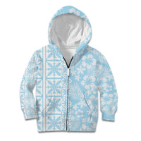 Pastel Blue Kahili Quilt Hawaii Kid Hoodie Tropical Flower Seamless Half Style