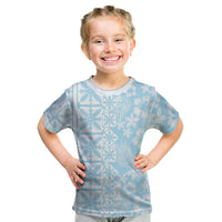 Pastel Blue Kahili Quilt Hawaii Kid T Shirt Tropical Flower Seamless Half Style