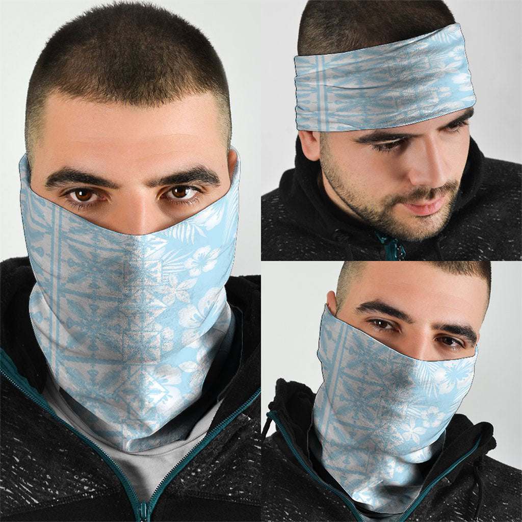 Pastel Blue Kahili Quilt Hawaii Neck Gaiter Tropical Flower Seamless Half Style
