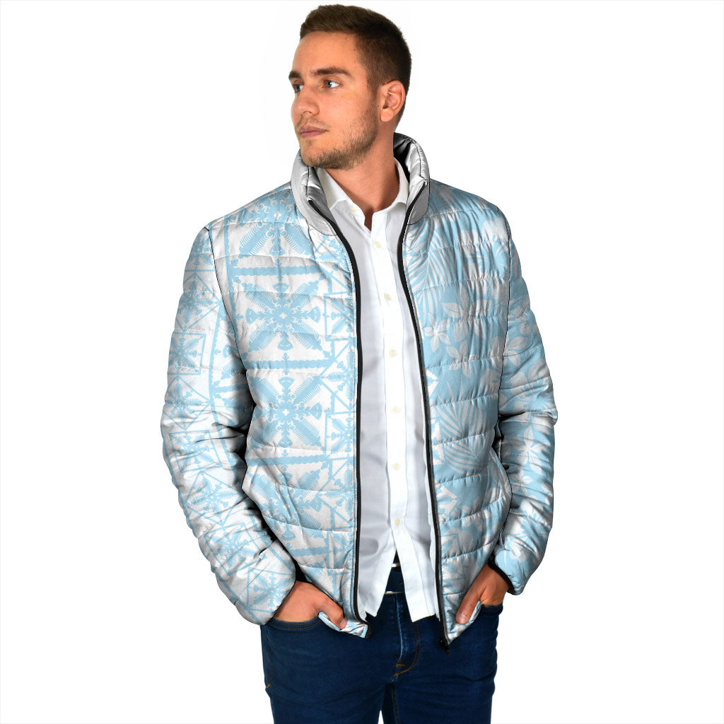Pastel Blue Kahili Quilt Hawaii Padded Jacket Tropical Flower Seamless Half Style