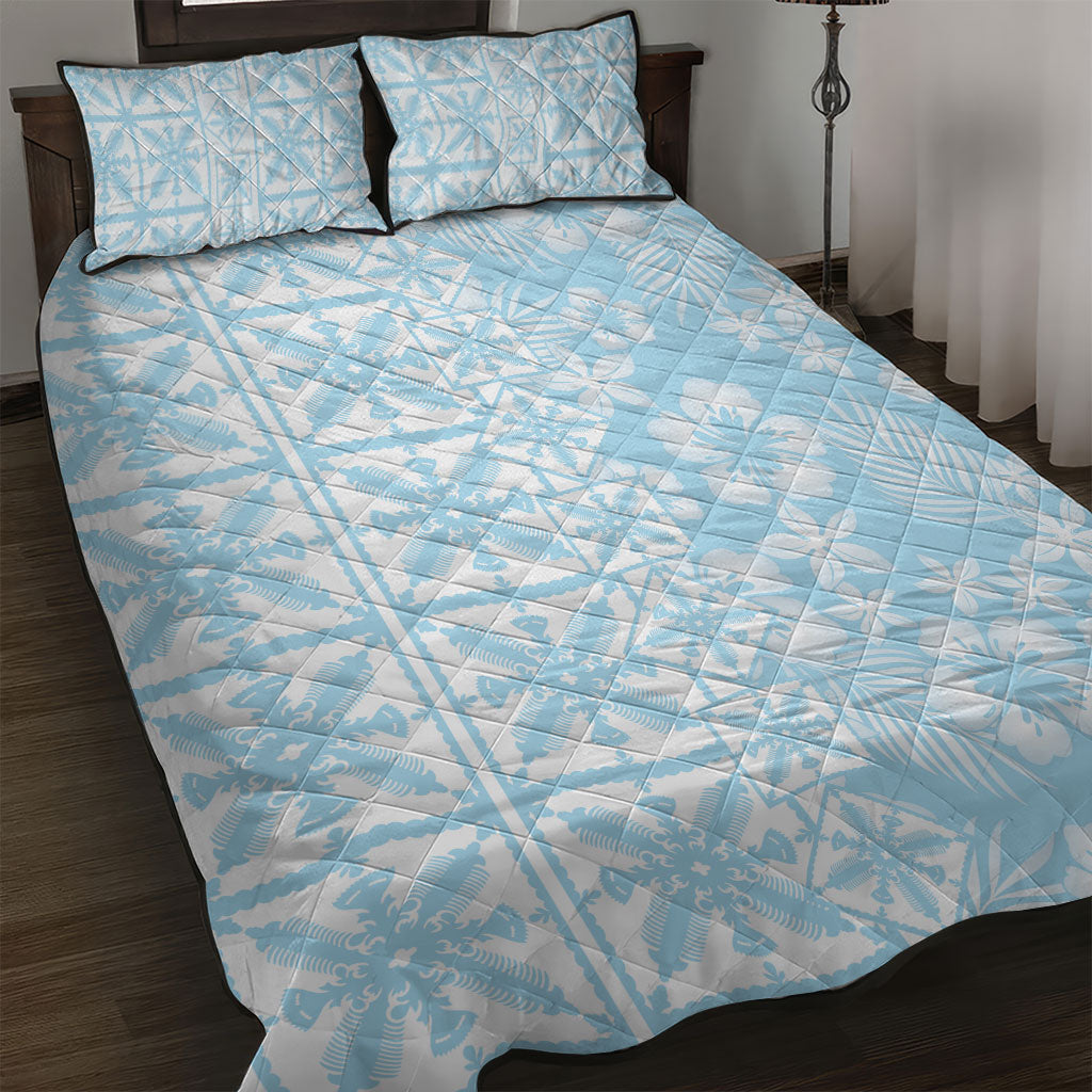 Pastel Blue Kahili Quilt Hawaii Quilt Bed Set Tropical Flower Seamless Half Style LT14 Blue - Polynesian Pride