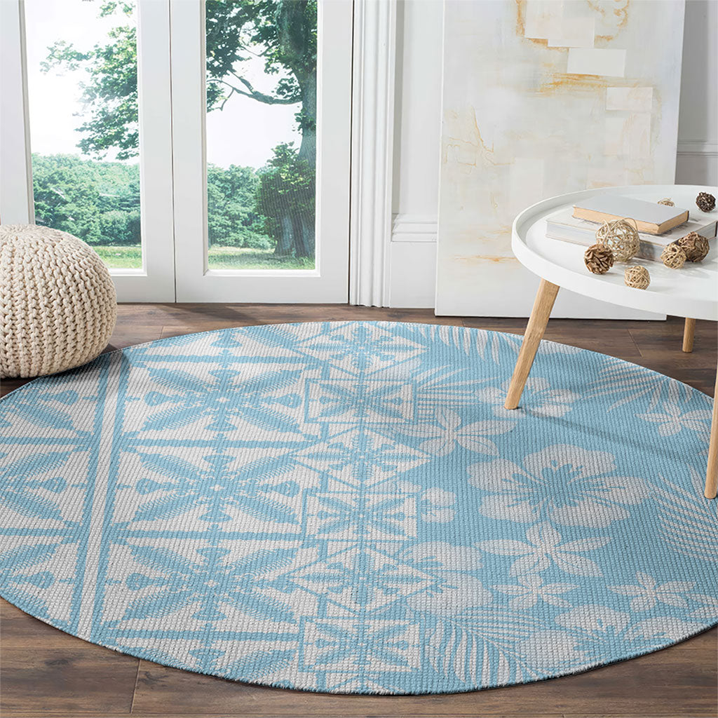 Pastel Blue Kahili Quilt Hawaii Round Carpet Tropical Flower Seamless Half Style