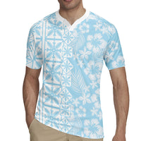 Pastel Blue Kahili Quilt Hawaii Rugby Jersey Tropical Flower Seamless Half Style