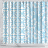 Pastel Blue Kahili Quilt Hawaii Shower Curtain Tropical Flower Seamless Half Style