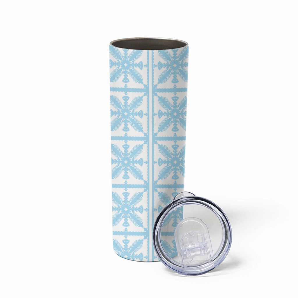 Pastel Blue Kahili Quilt Hawaii Skinny Tumbler Tropical Flower Seamless Half Style